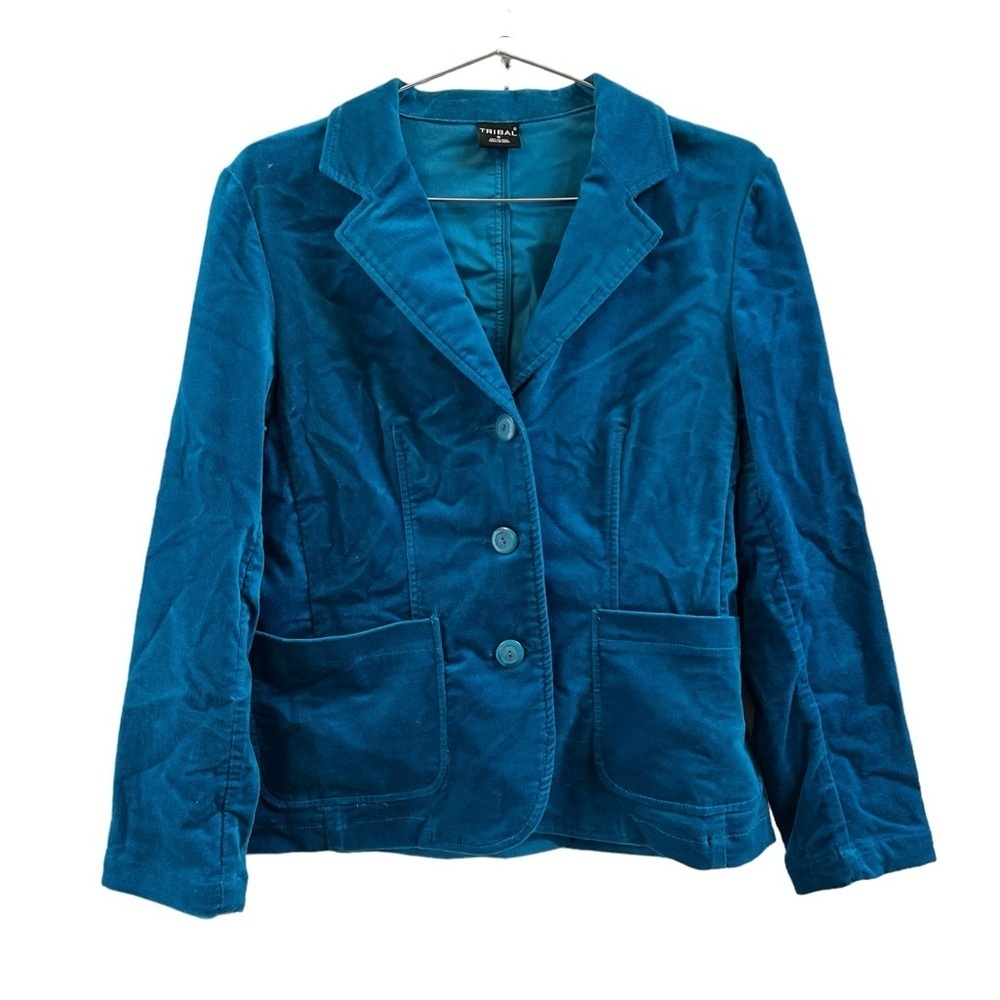 Tribal Teal Blue Velvet Blazer
